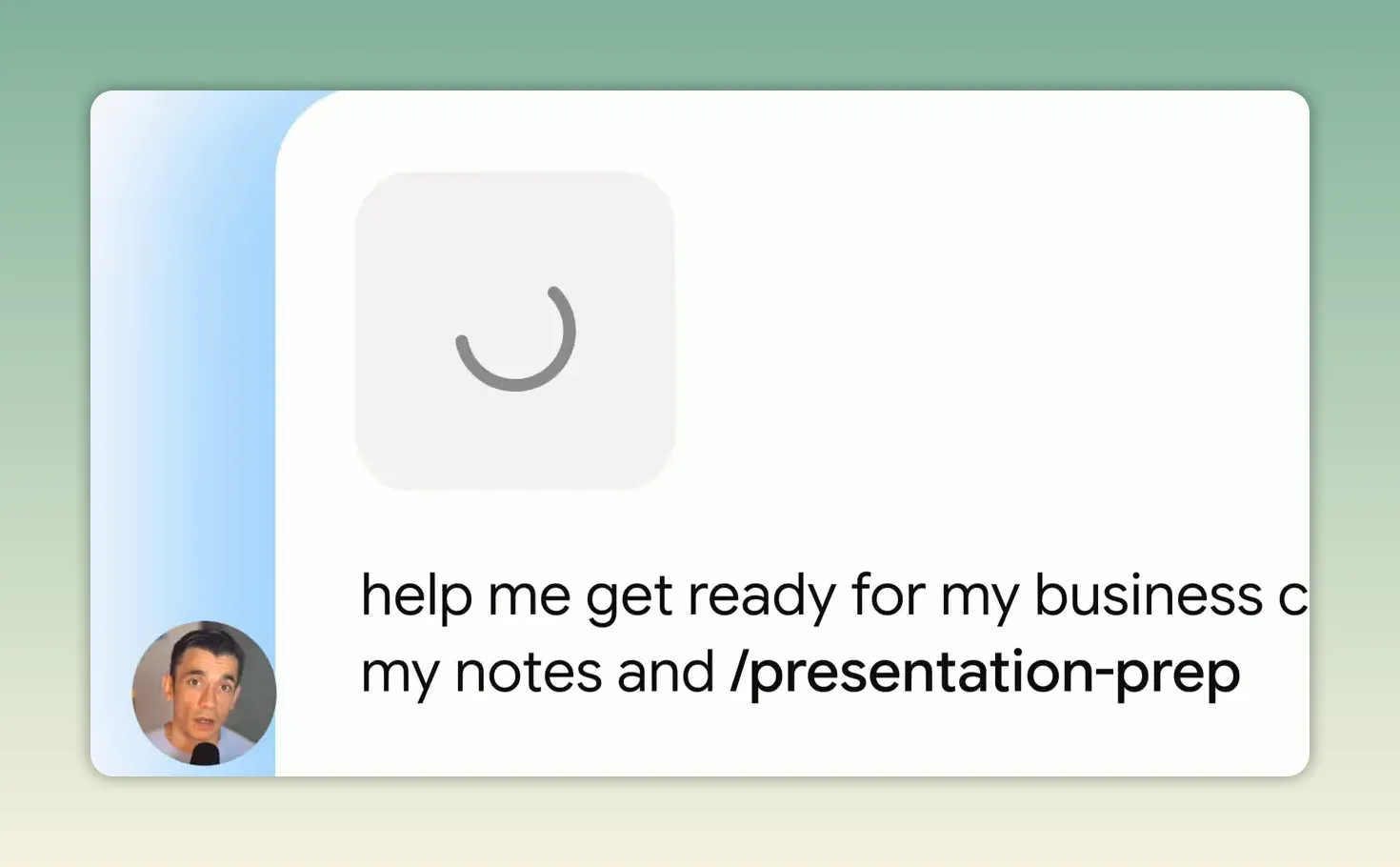 ภาพคำขอในวิดีโอที่อ้างถึงโน้ตและเรียก /presentation-prep โดยส่วนไฟล์ยังไม่แสดงรายละเอียด
