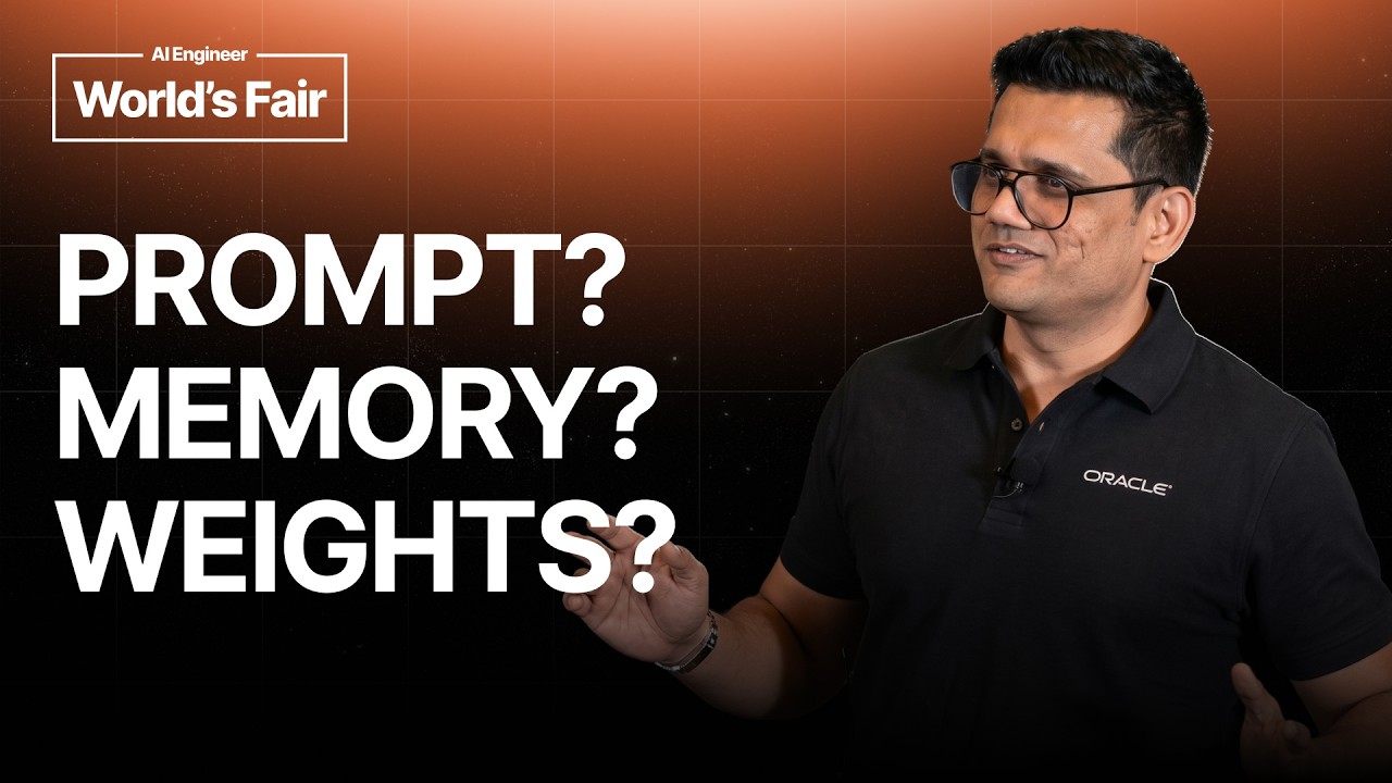 ภาพปกการบรรยายของ Anant Srivastava พร้อมข้อความ Prompt? Memory? Weights? และตรา AI Engineer World’s Fair
