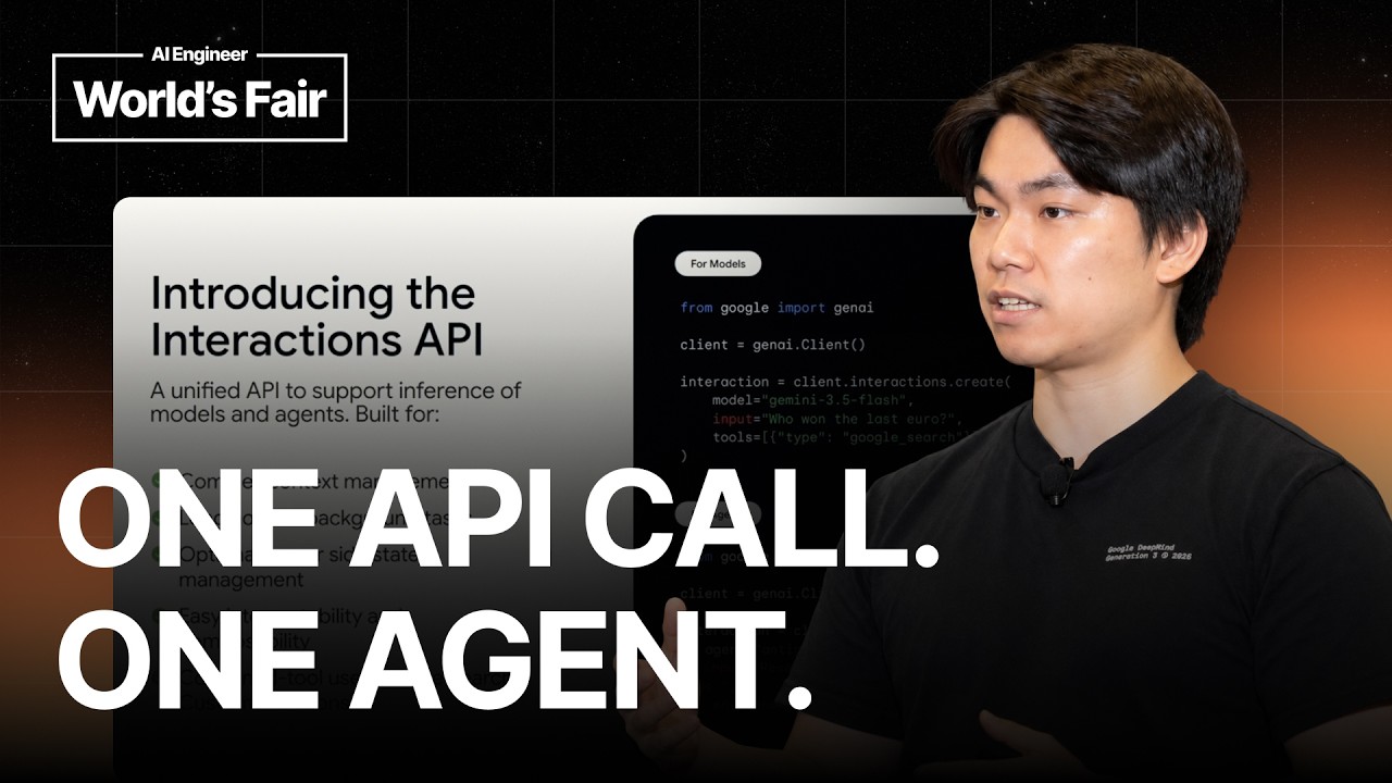 ภาพปกการบรรยายของ Ivan Leo พร้อมข้อความ Introducing the Interactions API และ One API Call. One Agent.