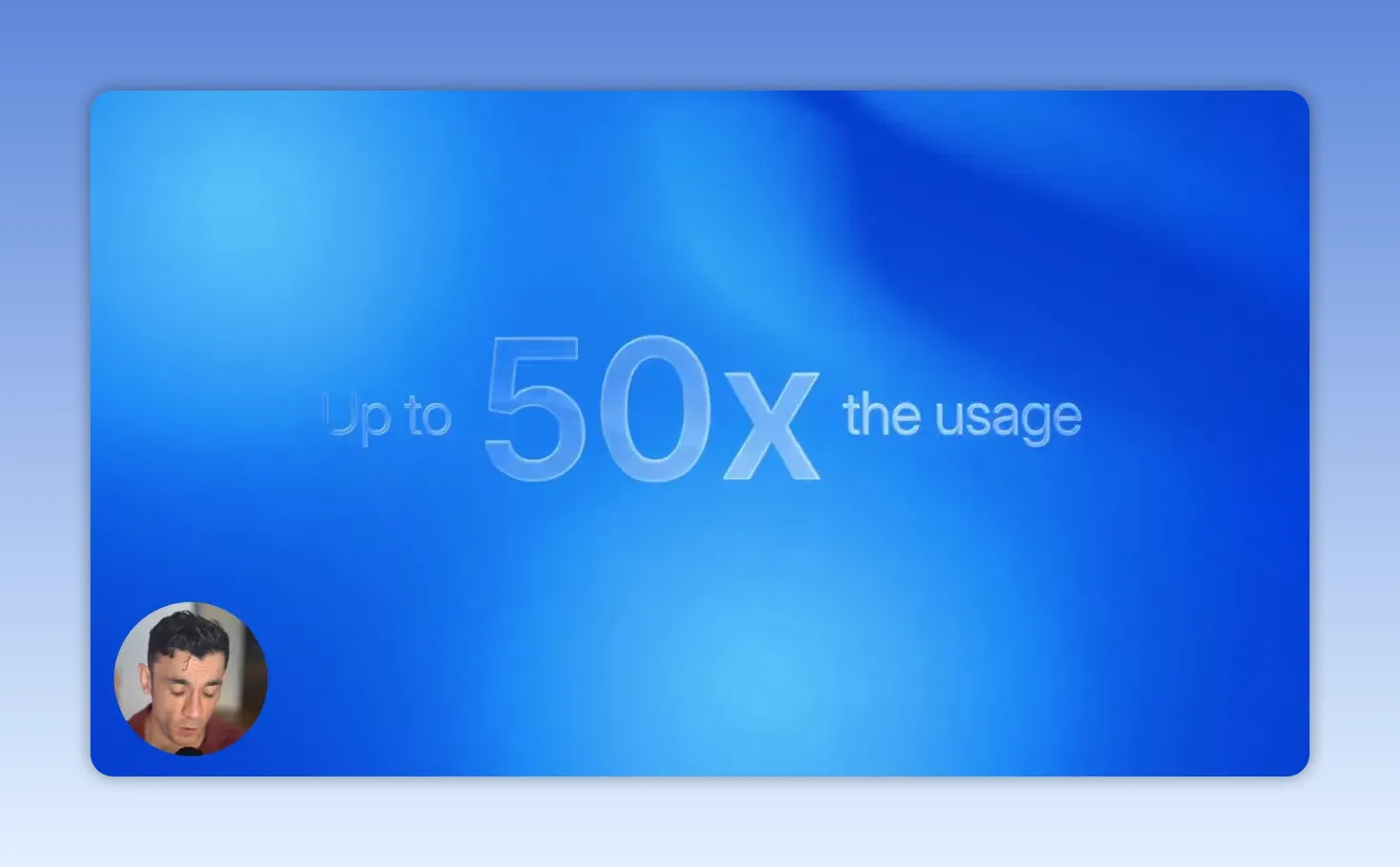 ข้อความ Up to 50x the usage บนพื้นหลังสีฟ้าในคลิป Bolt Forge