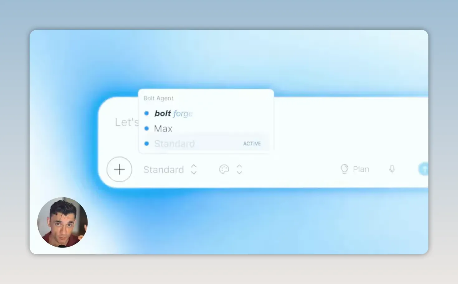 เมนู Bolt Agent ในคลิป แสดงตัวเลือก bolt forge, Max และ Standard