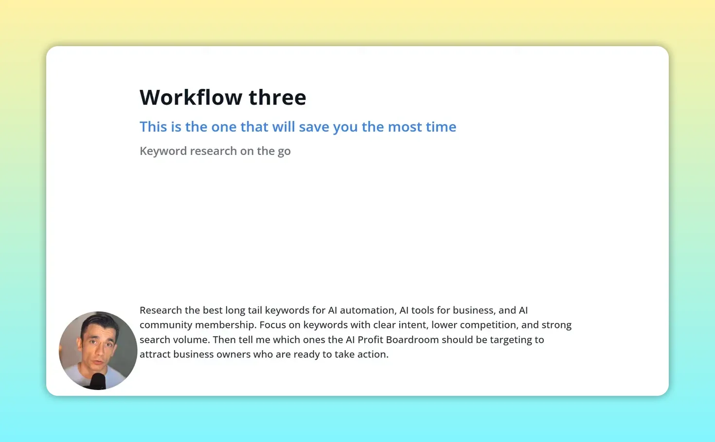 สไลด์ Keyword research on the go แสดงคำสั่งวิจัย long-tail keyword