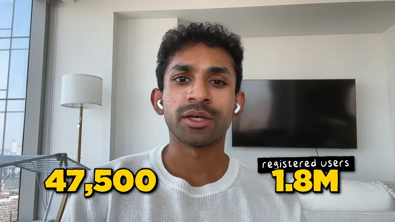 ผู้ก่อตั้งในคลิป พร้อมข้อความ registered users 1.8M และตัวเลข 47,500 บนภาพ