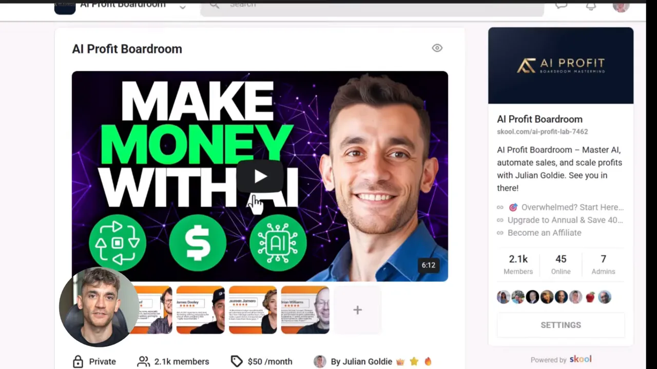 Clear webpage screenshot of a bold, high-contrast video thumbnail 'MAKE MONEY WITH AI' with green and black colors