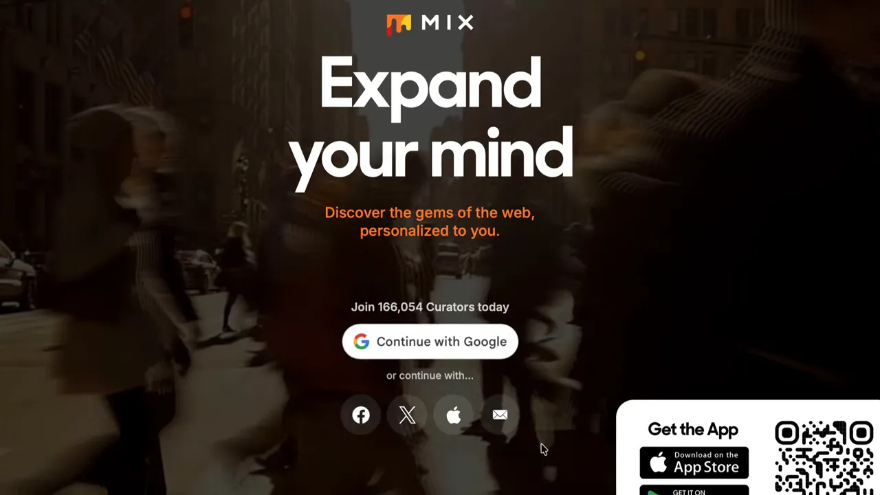 Mix landing page with 'Expand your mind' headline and sign-in options