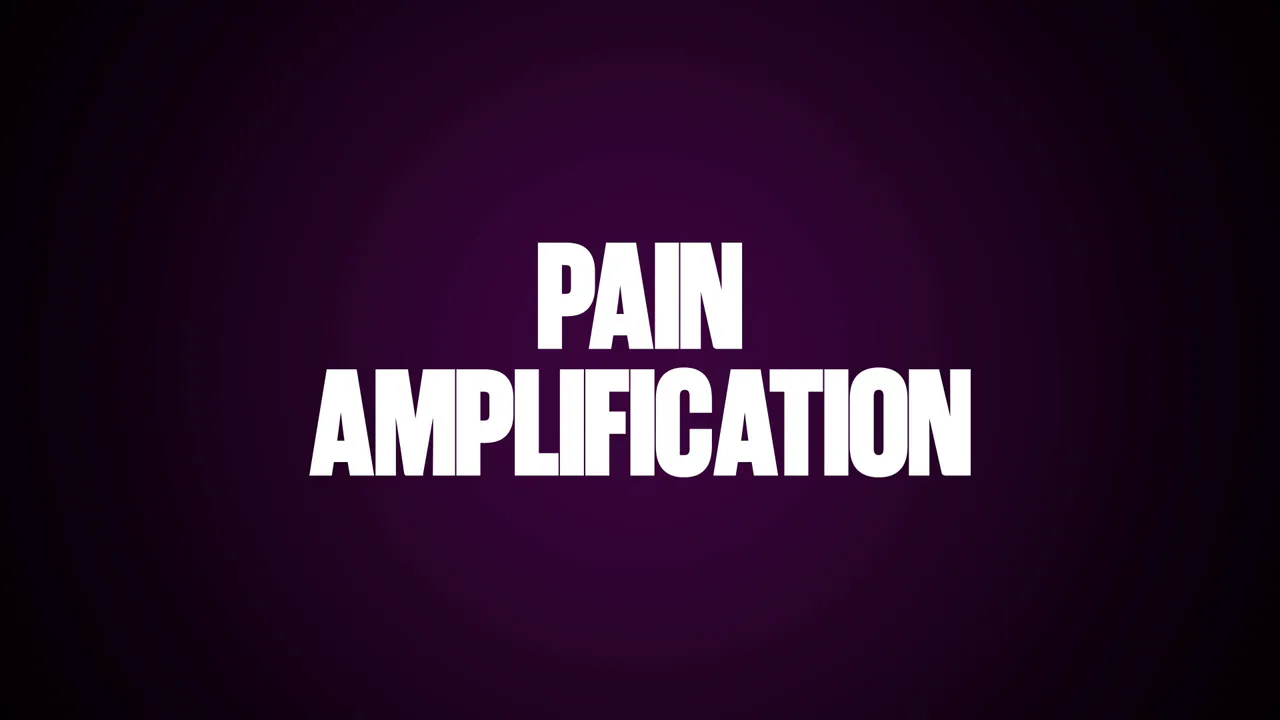 สไลด์ข้อความ 'PAIN AMPLIFICATION' บนพื้นม่วง