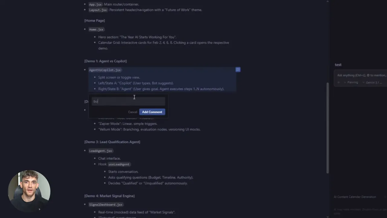 สกรีนช็อตเอกสาร artifact ใน AntiGravity พร้อมกล่องใส่คอมเมนต์และปุ่ม Add Comment