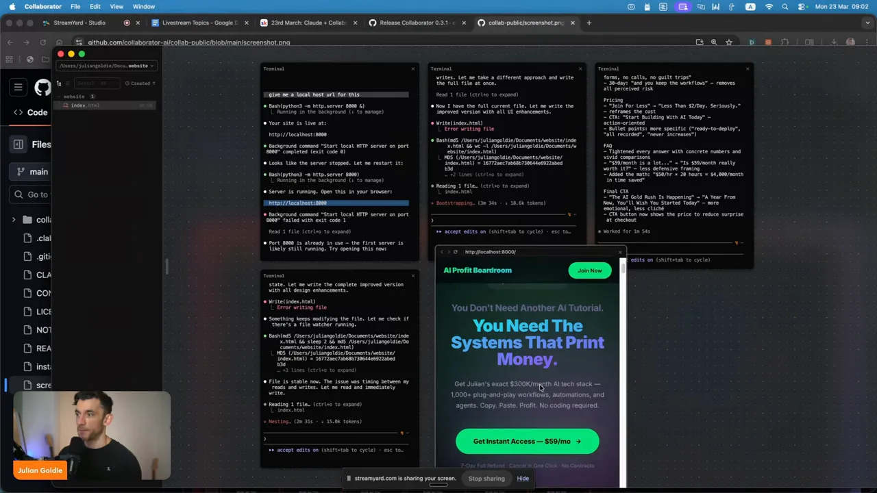 Live Preview บน local host แสดงผลของการอัปเดตขณะ Collaborator รันเอเจนต์หลาย terminal