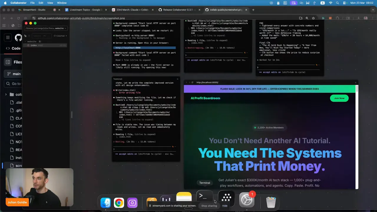 Live Preview ใน local host แสดงการอัปเดตผล ขณะ Collaborator รันหลาย terminal