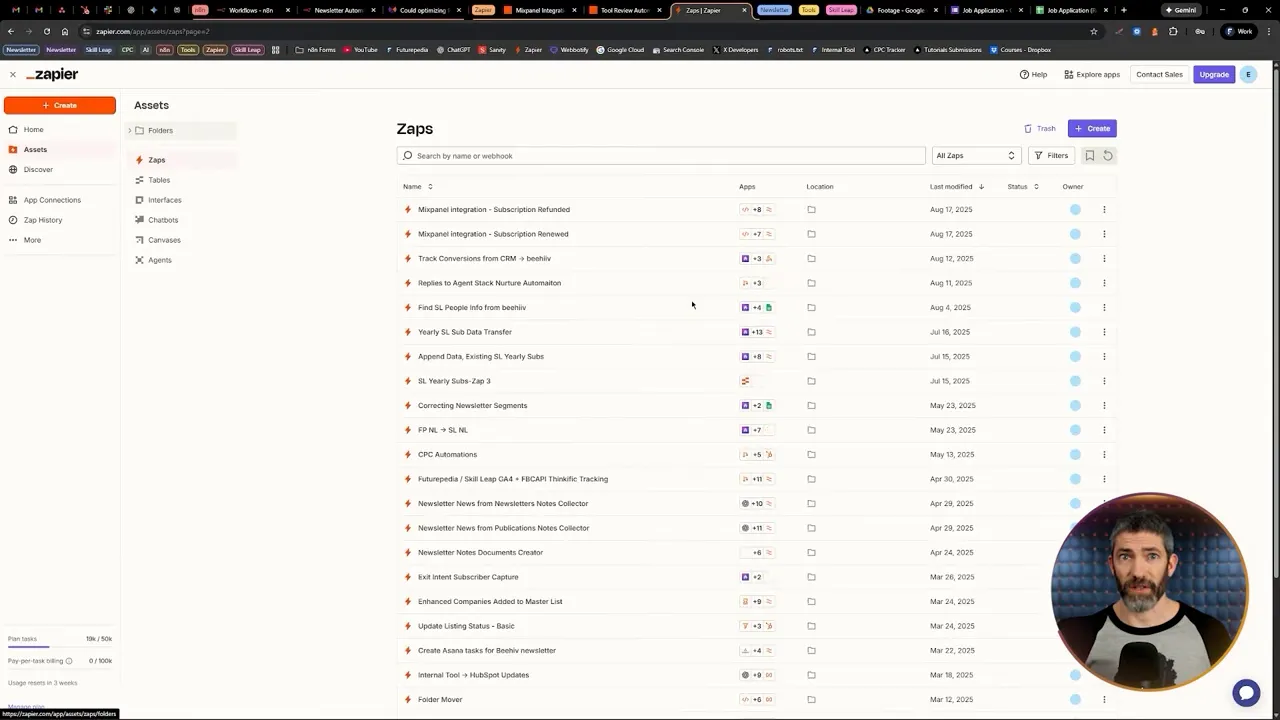 หน้าจอ Zapier แสดง Zaps และรายการงาน