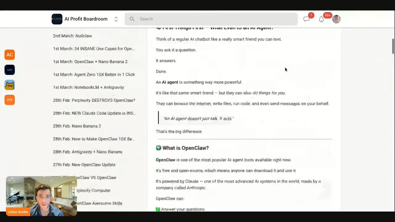 หน้าคำอธิบาย 'What is OpenClaw' แสดงหัวข้อและรายการคุณสมบัติของ OpenClaw แบบเต็ม