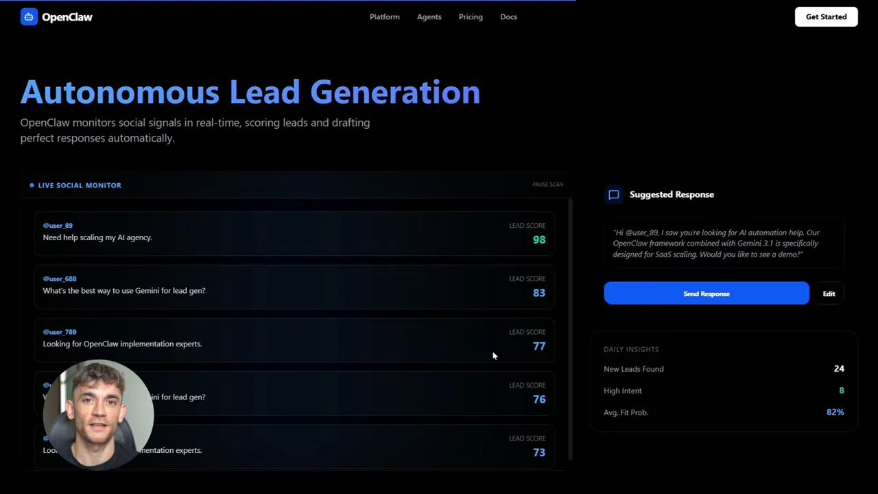OpenClaw แสดง lead scoring และ Daily Insights สำหรับ Autonomous Lead Generation