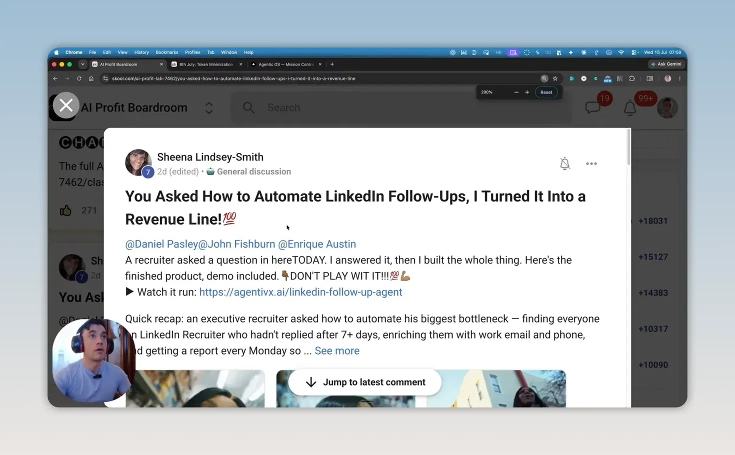 โพสต์ของ Sheena Lindsey-Smith ในชุมชน กล่าวถึงตัวอย่างติดตามข้อความ LinkedIn