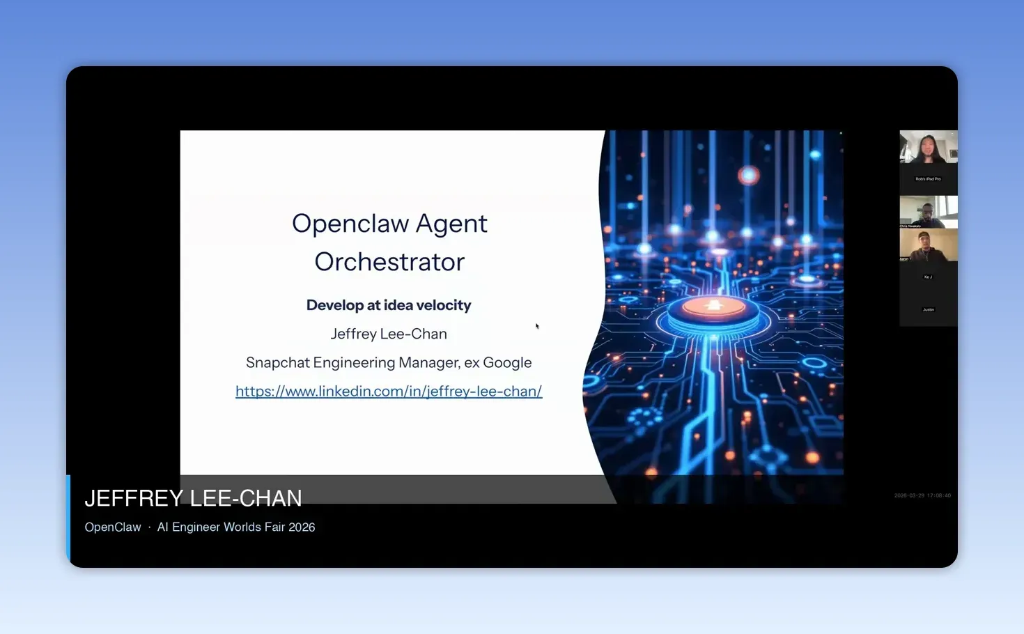 หน้าแนะนำบรรยาย Openclaw Agent Orchestrator โดย Jeffrey Lee-Chan