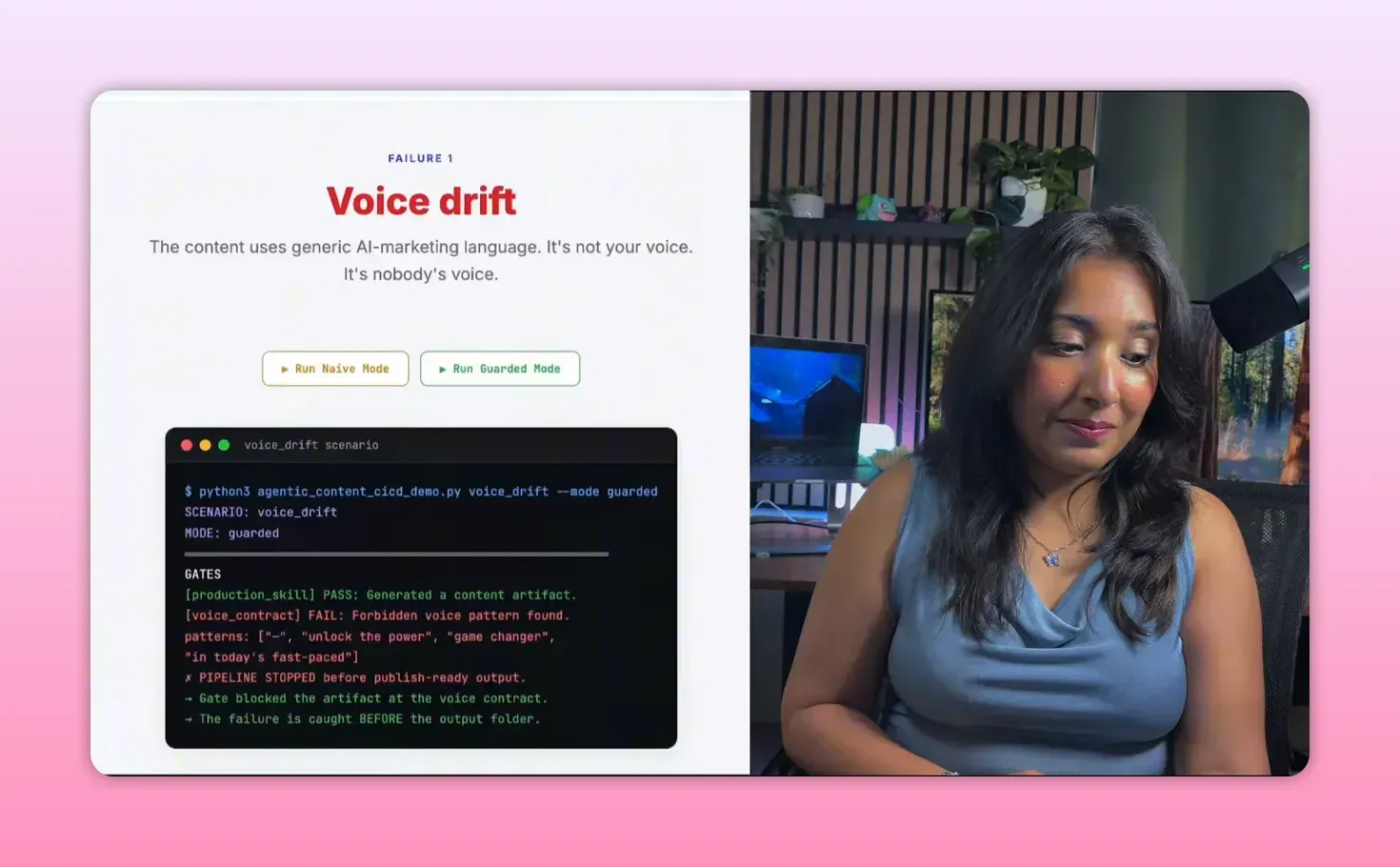 เดโม Voice drift แสดงผลหยุดงานเมื่อพบภาษาการตลาดที่ผิดกติกา