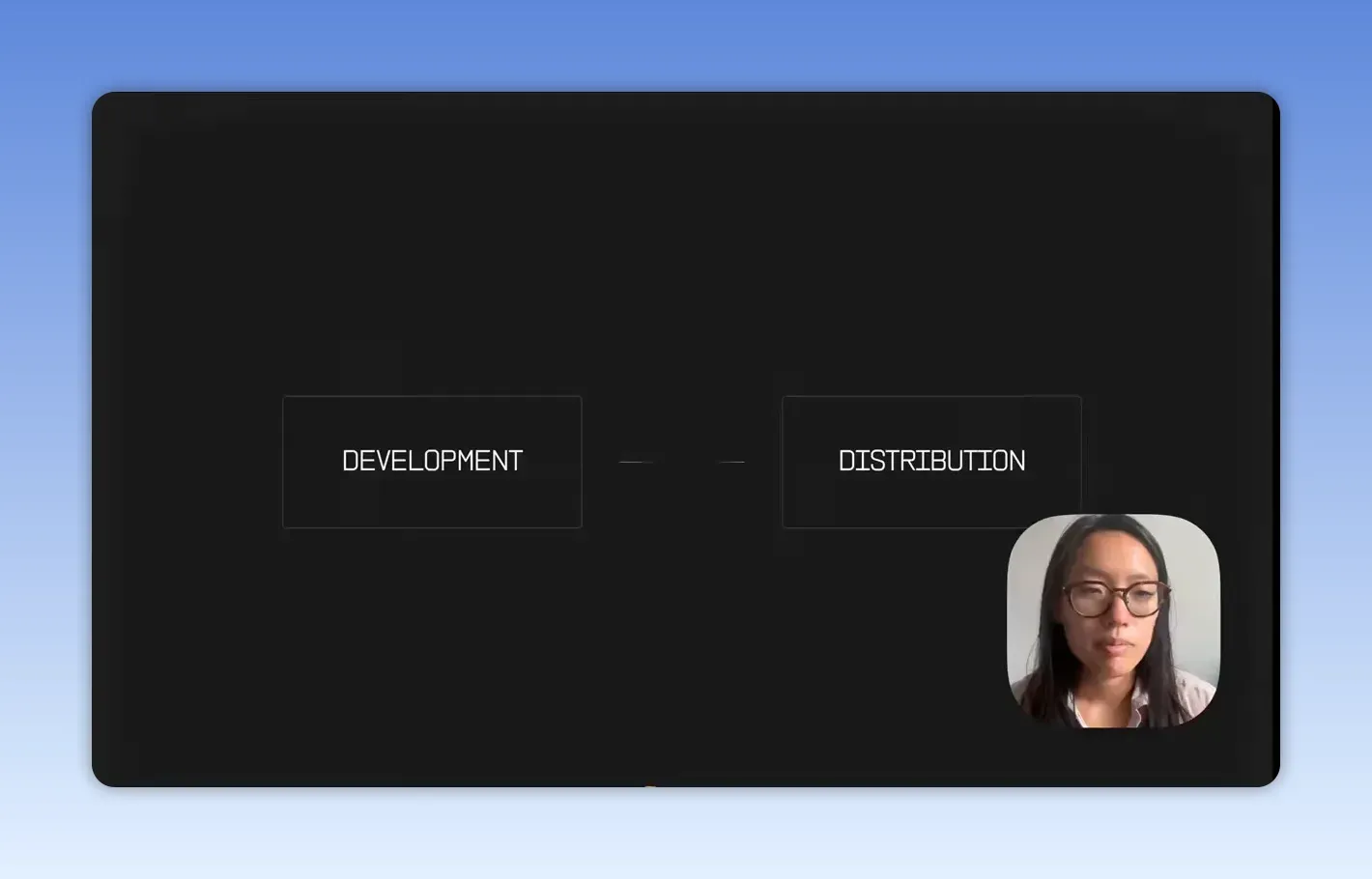 สไลด์แยกคำว่า DEVELOPMENT และ DISTRIBUTION ไว้ในสองกล่อง