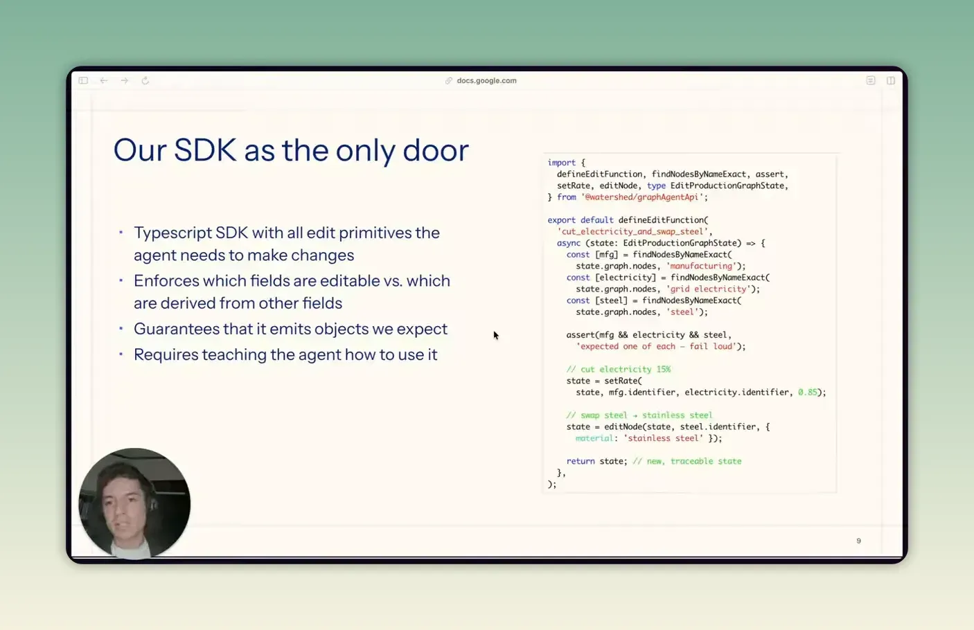 สไลด์ TypeScript SDK พร้อมตัวอย่างโค้ดแก้กราฟและข้อจำกัดของฟิลด์